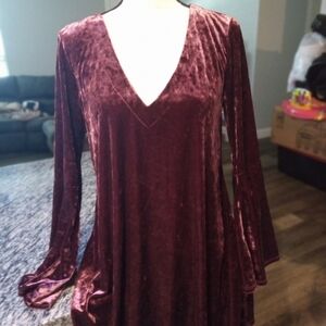 a.n.a Velvet Long Sleeve Dress in Deep Burgundy